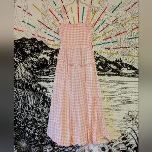 Pink and White Gingham Sun Cottagecore Midi Dress